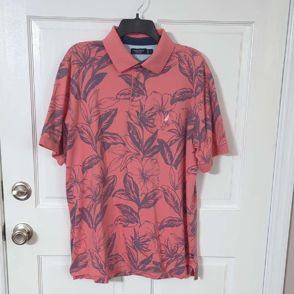 Nautica Men's Pink Floral Polo Shirt